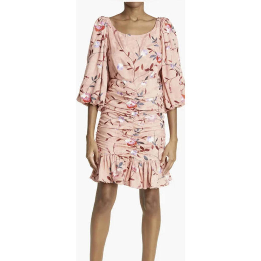 New By Timo Ruched Floral Embroidered Jacquard Dress In Blush Size XS - Picture 3 of 11